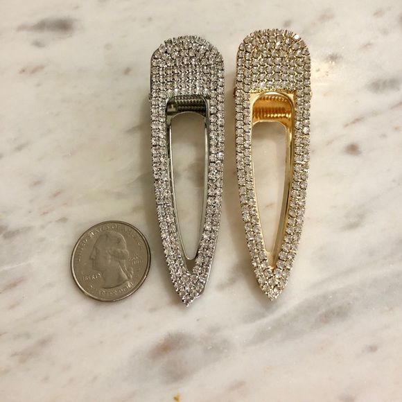 Gold Silver Crystal Barrettes Hair Clips 2 Piece - Picture 6 of 7